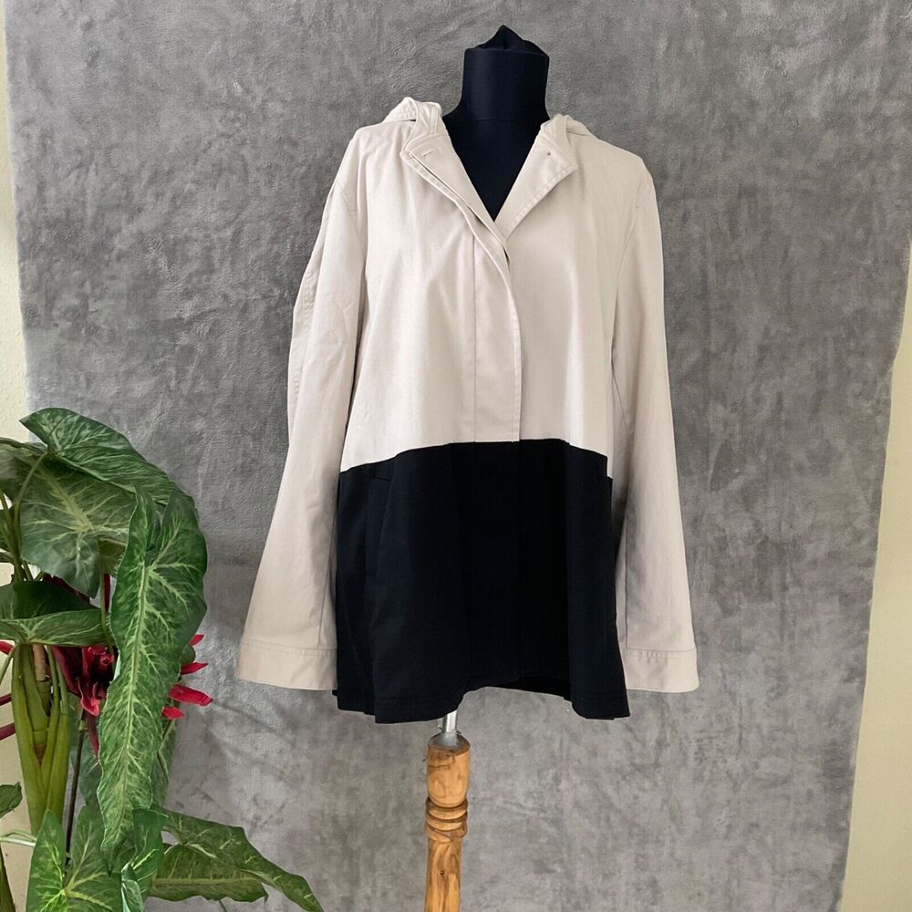 J Jill Jacket Women’s XL Hooded black tan color block button up front w pockets